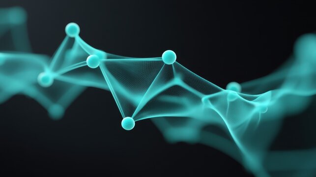 Abstract representation of a digital network with glowing turquoise nodes and interconnected lines on a dark background, showcasing modern technology concepts - Powered by Adobe