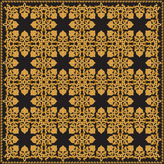 Vector scarf Baroque and oriental golden scrolls on a black background