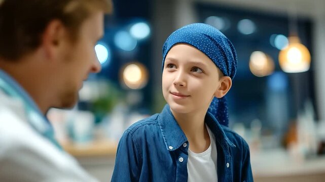 Faceless teenage oncology patient talking with doctor defocused clinic background oncologist treating teen with cancer emotional support provision helping with anxiety and