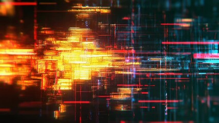 Digital data stream flickering across screen with glitch effect - Powered by Adobe