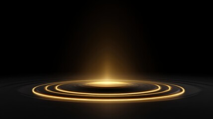 Fototapeta premium Elegant golden light burst with soft circles in a dark background, creating a captivating and dramatic ambiance for modern design projects