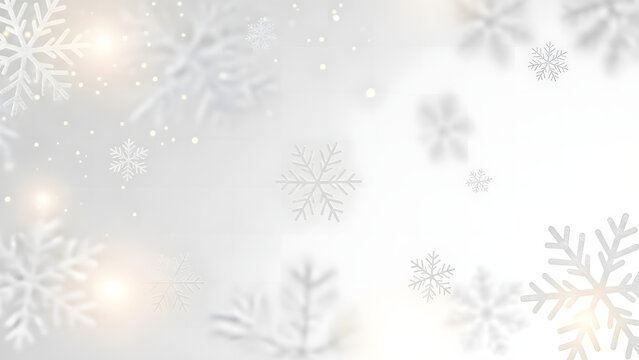 A minimalistic white and silver Christmas background with snowflakes and soft glowing light effects - Powered by Adobe