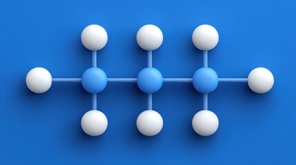 Obraz premium 3D Molecular Structure Illustration on a Vibrant Blue Background Representing Chemical Bonds and Connections in a Scientific Context