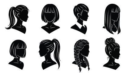 Different hairstyles silhouettes for women and girls featuring various lengths and updos