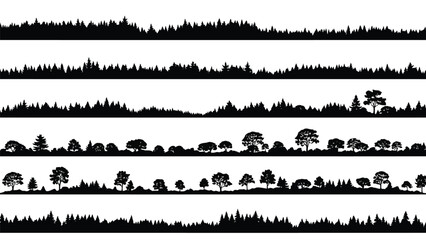Obraz premium A collection of black forest silhouettes, borders, and tree line illustrations