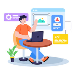 Naklejka premium A flat design illustration of website developer