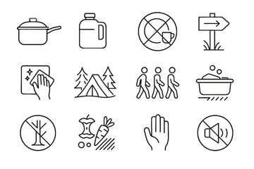 Trail icons minimalist no soap cleanup icon vector plastic station cooking camping