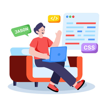 A flat design illustration of freelancer developer
