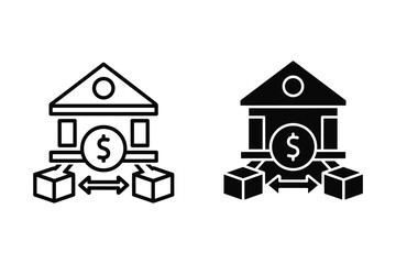 Bank icon with dollar sign and cubes finance money