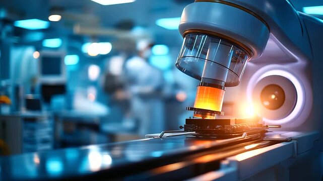 Advanced medical linear accelerator in therapeutic oncology faceless radiation equipment defocused treatment facility background cancer therapy concept modern patient treatment