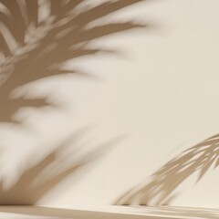 3D podium display with leaf shadow. Copy space brown background. Cosmetics or beauty product promotion mockup.Trendy minimalist, art deco 3D rendering.