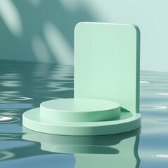 Cosmetic product display stand with water reflection background