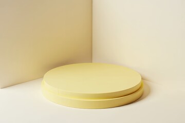 3D yellow cylindrical podium background with cube pedestal, Clean empty wall scene. Minimalist 3D mockup pedestal or abstract product display presentation, Stage for showcase. Platforms vector design.