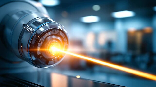 Advanced medical linear accelerator for therapeutic oncology faceless equipment visualization defocused treatment room background cancer therapy concept radiation treatment tec