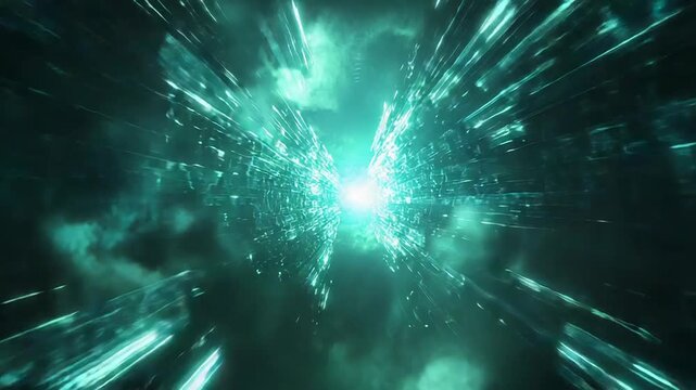 Digital information stream moving in a futuristic light tunnel