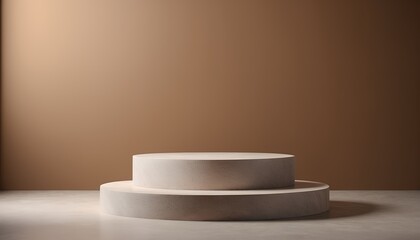 Minimalist cylinder podium with brown gradient background. 3d rendering.