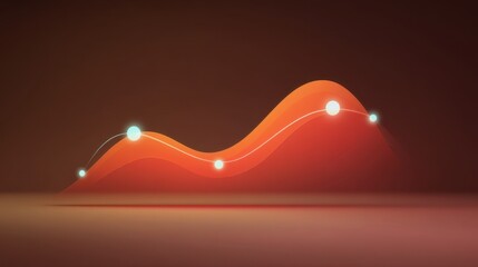 Abstract representation of data analysis with fluid red curves and glowing dots illustrating growth trends in modern digital environments and technology