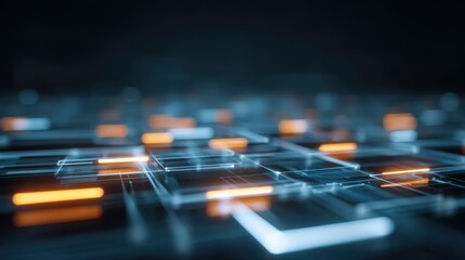 Abstract digital technology background with glowing lines and transparent squares, suitable for futuristic design, innovation, and data visualization concepts.