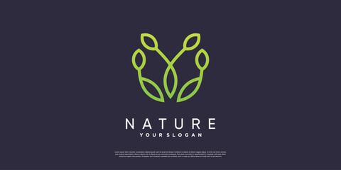 Minimalist natural logo with creative line concept Premium Vector