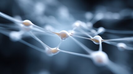 Close-up View of a Delicate Network of Molecular Structures in a Soft Blue Background with a Sense of Depth and Fluidity in a Scientific Conceptual Theme