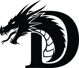 Dragon head letter D emblem vector illustration