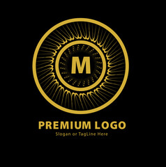 Premium Gold 'M' Minimalist Premium Round Monogram Logo for Branding