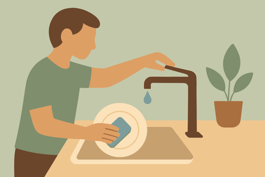 Letters dishwashing labels earth eco friendly no vector flat kitchen icon sand