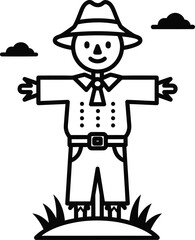 Cute scarecrow cartoon outline vector illustration