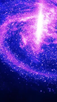 Glowing violet cosmic swirl filled with bright starlike particles and radiant energy streams