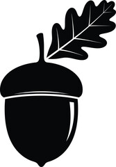 Acorn with Oak Leaf Silhouette Vector