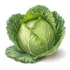Fototapeta premium Fresh Green Cabbage on a Clean White Background