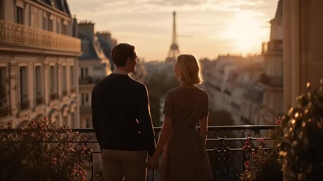 Romantic Embrace, Couple, Paris, Video, Sunset, Rear View, Love in the City
