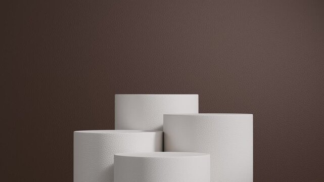 Subtle Lighting Shift on Layered White Pedestals Against Brown Textured Wall