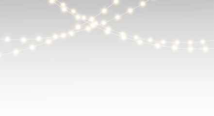 Christmas garland in PNG format, shimmering with a delicate sparkle, perfect for a cheerful winter party. A glowing golden garland with bright lights, on a transparent background. © Ihor Nemynushchyi