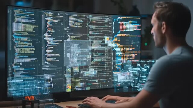 Analyzing Code, Programmer, Home Office, Video Content, Digital Workspace, Close-Up, Technology Insights