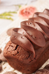 Chocolate Loaf Cake with Rich Frosting and Decorative Swirls