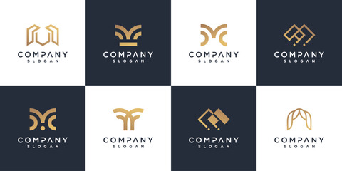 M logo collection for business with golden minimalist concept Premium Vector