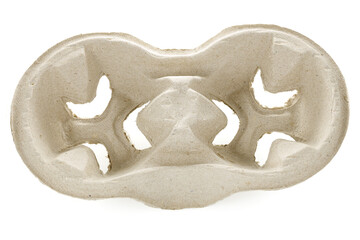 Empty disposable cellulose cup holder for two glasses, isolated on white background.