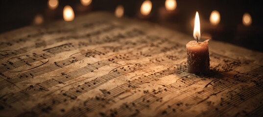 Vintage Sheet Music Illuminated by Candlelight with Cinematic Lighting