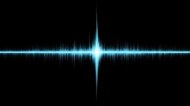 A minimalist, abstract image of a cyan-colored, light wave graphic on a black background