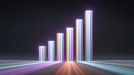 Colorful 3D Bar Graph Representing Growth and Success with Light Trails in Background for Business and Financial Concepts