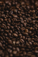 Roasted coffee beans forming a detailed surface, representing energy, aroma, and the perfect start to a morning