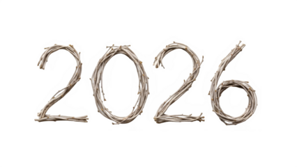 Year 2026 metallic numbers isolated on transparent background