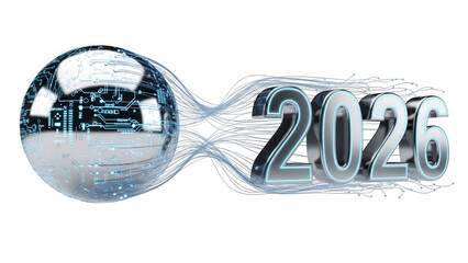 Silver 2026 numbers isolated on transparent background