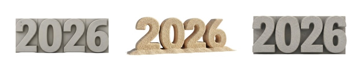 2026 number sculptures isolated on transparent background