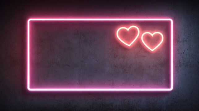 Vibrant Pink Neon Frame with Twin Hearts on Cinematic Background - Powered by Adobe