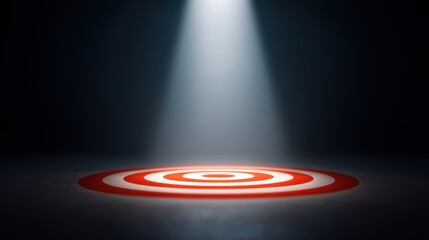 Illuminated target symbol on dark background showcasing precision and focus concept in a minimalist setting for business and motivational themes