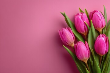 Obraz premium Pink Tulips on Pink Background