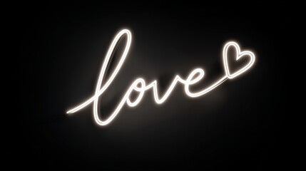Minimalist Neon Love Script with Heart on Black Background