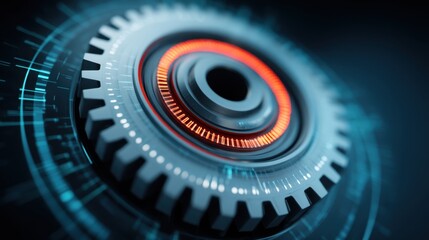 High-Tech Gear with Futuristic Elements and Glowing Details for Innovative Technology and Engineering Themes